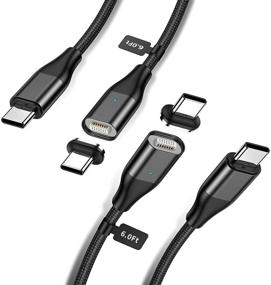 img 4 attached to ⚡️ Магнитный USB C to USB C кабель - YKZ 2 в 1 60W магнитный быстрозарядный кабель, [2 упаковки/6.0 футов] PD Type C зарядное устройство из нейлонового шнура для устройств Type C и мобильных устройств (черный)