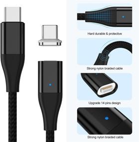 img 3 attached to ⚡️ Магнитный USB C to USB C кабель - YKZ 2 в 1 60W магнитный быстрозарядный кабель, [2 упаковки/6.0 футов] PD Type C зарядное устройство из нейлонового шнура для устройств Type C и мобильных устройств (черный)