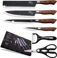 🔪 numola 6-piece black professional chef knife set: sharp meat knives for cooking, high carbon stainless steel cutlery with ergonomic design handle – perfect couple gift set logo