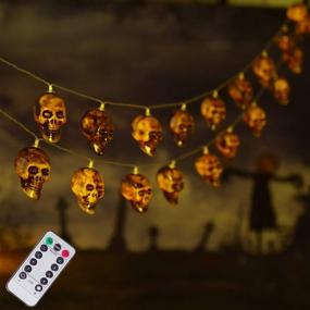 img 4 attached to 🎃 ILLUMINEW 30 LED Halloween Skull String Lights, 8 Modes Fairy Lights with Remote, 16.4ft Waterproof Battery Operated Halloween Party Lights for Outdoor Indoor Bar Decorations