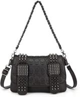 👩 womens punk skull shoulder bag with rivets - top handle purse, chain satchel tote handbag logo