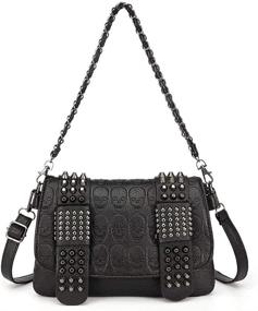 img 4 attached to 👩 Womens Punk Skull Shoulder Bag with Rivets - Top Handle Purse, Chain Satchel Tote Handbag