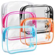 tsa compliant toiletry bag - f-color 5 pack clear toiletry bags - quart size travel bag, clear cosmetic makeup bags for women and men, carry on airport approved bag, black, white, blue, orange, rose red logo