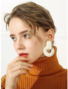 img 3 attached to MIGUO STORE Natural Wood Geometric Drop Earrings for Women: Stylish Lightweight Boho Retro Studs