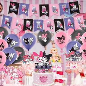 img 1 attached to 🎉 101-Piece Kuromi Party Decorations Set | My Melody Theme Birthday Supplies for Kids | Adorable Kuromi Happy Birthday Banner, Balloon Stickers, Cake Toppers, and Decorations