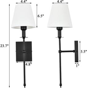 img 3 attached to 🌙 Pauwer Slim Wall Sconce Set of 2 - White Fabric Shade Hardwired Indoor Wall Light for Bedroom, Bathroom Vanity - Black