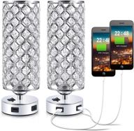 set of 2 usb crystal bedside table lamps with dual charging ports - kakanuo modern glam bedroom lamps for bedroom, living room, study room, and office логотип