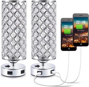 img 4 attached to Set of 2 USB Crystal Bedside Table Lamps with Dual Charging Ports - Kakanuo Modern Glam Bedroom Lamps for Bedroom, Living Room, Study Room, and Office