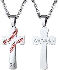 img 4 attached to Customizable Baseball Cross Pendant Necklace for Men and Women, Stainless Steel, Black/Gold Plated, Adjustable Length: 22-24 Inches, Gift Box Included
