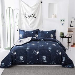 img 4 attached to ZHH Space Theme Comforter Set: Double-Sided Printing Bedding Queen Size – Perfect for Kid's Bedroom, Soft & Cozy Polyester Quilt with 2 Pillowcases