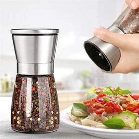 img 3 attached to 🧂 Premium Brushed Stainless Steel Salt and Pepper Grinder Set with Adjustable Coarseness - Refillable Salt & Pepper Mill Shakers (1 Set)