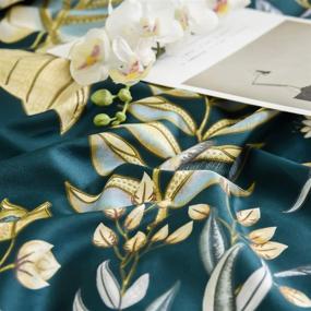 img 2 attached to 🌺 Softta Vintage King Size 3-Piece Quilt Cover Set: Shabby Floral Girls Bedding Set with Luxury Ruffle Design. Exquisite Tropical Palm Leaves in Teal, Purple, and Yellow. Colorful 100% Egyptian Cotton Material with Hidden Zipper Closure
