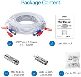 img 3 attached to 🔌 ZOSI 4 Пакета 60 футов (18 метров) всё в одном видео-кабели BNC с питанием для системы видеонаблюдения CCTV камеры DVR - Белые | Включает 4x BNC коннекторов и 4x RCA адаптеров.