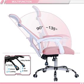 img 2 attached to 🪑 Qulomvs Pink Mesh Ergonomic Office Chair with Adjustable Headrest and Backrest - 360 Swivel Task Chair with Wheels for Computer Desk