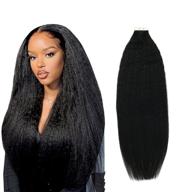 👩 youngsee 18inch black kinky straight tape in hair extensions: skin weft human hair for black women - real, 20pcs 50g logo