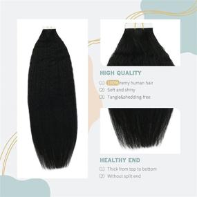 img 3 attached to 👩 YoungSee 18inch Black Kinky Straight Tape in Hair Extensions: Skin Weft Human Hair for Black Women - Real, 20pcs 50g