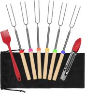 🔥 fyaiang smores sticks & hot dog forks 32 inch - telescoping smores skewers set of 6 - kids camping accessories for campfire, bonfire, and grill - includes barbecue clip and silicone brush logo