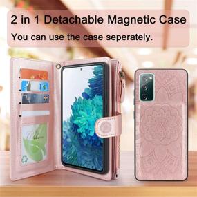 img 1 attached to Harryshell Detachable Magnetic Zipper Wallet Leather Case Cash Pocket With 12 Card Slots Holder Wrist Strap For Samsung Galaxy S20 FE 5G (2020) Floral Flower (Rose Gold)