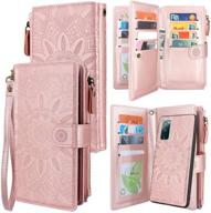 harryshell detachable magnetic zipper wallet leather case cash pocket with 12 card slots holder wrist strap for samsung galaxy s20 fe 5g (2020) floral flower (rose gold) logo