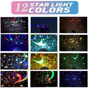 img 3 attached to 🌟 Kids' Star Night Light with 12 Color Changing Modes & USB Cable - 360° Rotating Moon Star Projector Desk Lamp for Bedroom Party Decor & Girls' Birthday Gift (Blue)