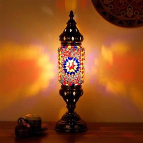 img 2 attached to 🌌 Handcrafted Turkish Mosaic Glass Table Lamp in Blue - Decorative Desk Lights, Bedside Lamp, Moroccan Lantern Table Lamp