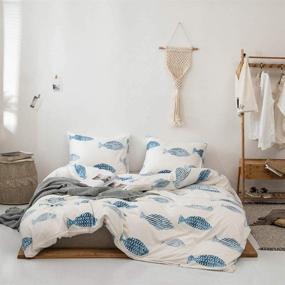 img 4 attached to 🐠 Ocean Fish Duvet Cover Queen: Soft Microfiber Cartoon Bedding Set with Reversible Fish Pattern - Lightweight, Easy Care, NO Comforter Included
