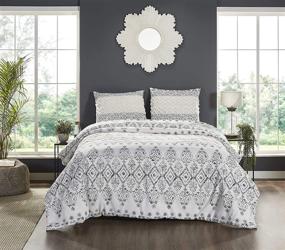 img 3 attached to 🛏️ Chennai 3-Piece Cotton Chenille Bedding Comforter Set - King Size, White and Black by Beatrice Home Fashions