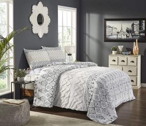 img 4 attached to 🛏️ Chennai 3-Piece Cotton Chenille Bedding Comforter Set - King Size, White and Black by Beatrice Home Fashions