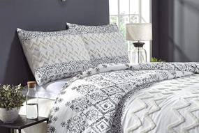 img 2 attached to 🛏️ Chennai 3-Piece Cotton Chenille Bedding Comforter Set - King Size, White and Black by Beatrice Home Fashions