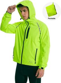 img 3 attached to Waterproof Hooded Packable Windbreaker for Men's Running and Cycling - Lightweight, Reflective Raincoat for Windproof Performance and Bike Safety