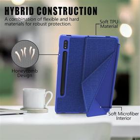 img 2 attached to 💙 Slim Folding Stand Case for Samsung Galaxy Tab S7 11 inch 2020: Multi-Viewing Angles, Soft TPU Back Cover, Pencil Holder (Blue)