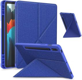 img 4 attached to 💙 Slim Folding Stand Case for Samsung Galaxy Tab S7 11 inch 2020: Multi-Viewing Angles, Soft TPU Back Cover, Pencil Holder (Blue)