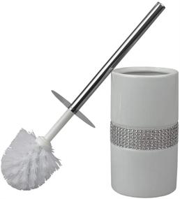 img 2 attached to Sequin Accented White Ceramic Luxury Hideaway Toilet 🚽 Brush Holder with Steel Handle by Home Basics (1)