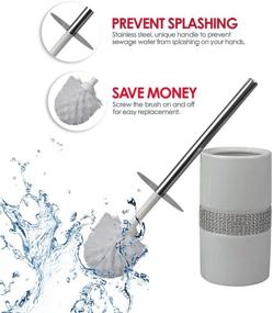 img 3 attached to Sequin Accented White Ceramic Luxury Hideaway Toilet 🚽 Brush Holder with Steel Handle by Home Basics (1)