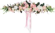 🌹 lvydec artificial rose flower swag: stunning 25 inch decorative swag with fake roses, green leaves, and silk ribbon for elegant wedding arch front door wall decor логотип