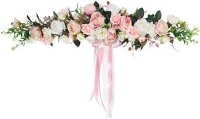 img 4 attached to 🌹 Lvydec Artificial Rose Flower Swag: Stunning 25 Inch Decorative Swag with Fake Roses, Green Leaves, and Silk Ribbon for Elegant Wedding Arch Front Door Wall Decor