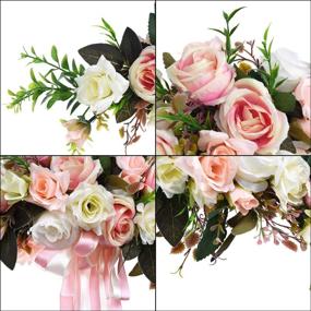 img 1 attached to 🌹 Lvydec Artificial Rose Flower Swag: Stunning 25 Inch Decorative Swag with Fake Roses, Green Leaves, and Silk Ribbon for Elegant Wedding Arch Front Door Wall Decor