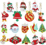 🎄 christmas diy diamond key chain set - 17 pieces, 5d round drill paintings, crystal rhinestone arts craft keychain - perfect for christmas supplies logo