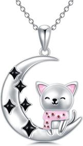 img 4 attached to 🐱 Sterling Silver Cat Necklace with Crescent Moon Pendant - Charming Gifts for Women & Teen Girls