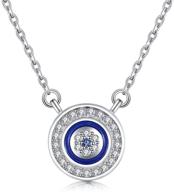 👁️ tongzhe round blue evil eye pendant necklace: sterling silver 925, adjustable chain, cubic zirconia, 16''+2'' extender logo