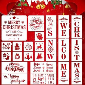 img 4 attached to 🎨 23-Pack Christmas Stencils Templates by Perkisboby - Reusable Plastic Crafts for DIY Art, Drawing, Painting, Spraying - Ideal for Window, Glass Door, Car Body, Wood, Journaling, Greeting Cards, and Wall Art