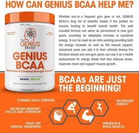 img 2 attached to Genius BCAA Powder – Nootropic Energy Drink for Muscle Recovery: Natural Vegan 🍇 BCAAs, Pre, Intra & Post Workout, Brain Boost & Focus Supplement – Grape Limeade (287)