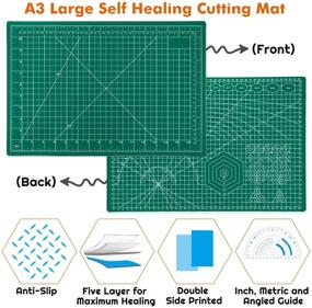 img 1 attached to 🧵 Rotary Fabric Cutter Set: Audab Self Healing Sewing Mat, 45mm Cutter, and Replacement Blades for Quilting, Crafting, and Sewing (12x18 inch A3 Size)