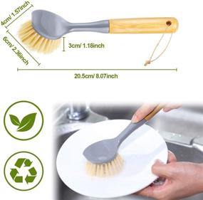 img 3 attached to 🧽 Natural Bamboo Handle Dish Brush with Scraper - Ideal for Skillets, Pans, Kitchen Sink, Bathroom, and Household Cleaning - Long Handle Bristles Scrubbing Brush