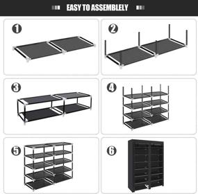 img 1 attached to Организуйте свой шкаф с помощью органайзера для хранения обуви ERONE - портативного шкафа для обуви с двойным рядом, вмещающего 28 пар, с полным чехлом из неноутного материала в черном цвете.