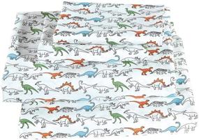 img 1 attached to 🌿 New Mk Home 4pc Queen Sheet Set for Teens - White Dinosaur | Light Blue | Green | Orange