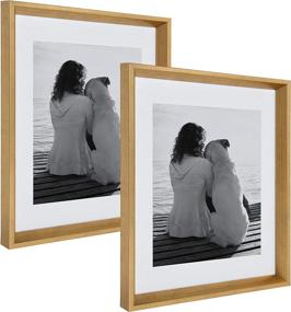 img 4 attached to 🖼️ Set of 2 Kate and Laurel Calter Modern Gold Wall Picture Frames, Matted to 11x14 - 14x18 Size