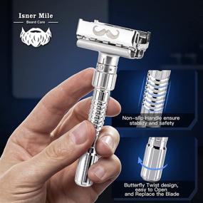 img 2 attached to 🪒 20 Stainless Steel Double Edge Safety Razor Blades with Butterfly Mechanism - Long Handle Shaving Razor for Men, Adjustable and Close Shaving Razor for Him, Husband, Boyfriend