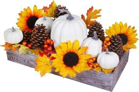 img 2 attached to Fall Decorating Kit with Winlyn Artificial White Pumpkins Set, Pine Cones, Fall Leaves, Sunflower Heads, and Berries for Thanksgiving, Halloween, and Party Decor