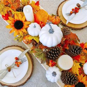 img 1 attached to Fall Decorating Kit with Winlyn Artificial White Pumpkins Set, Pine Cones, Fall Leaves, Sunflower Heads, and Berries for Thanksgiving, Halloween, and Party Decor